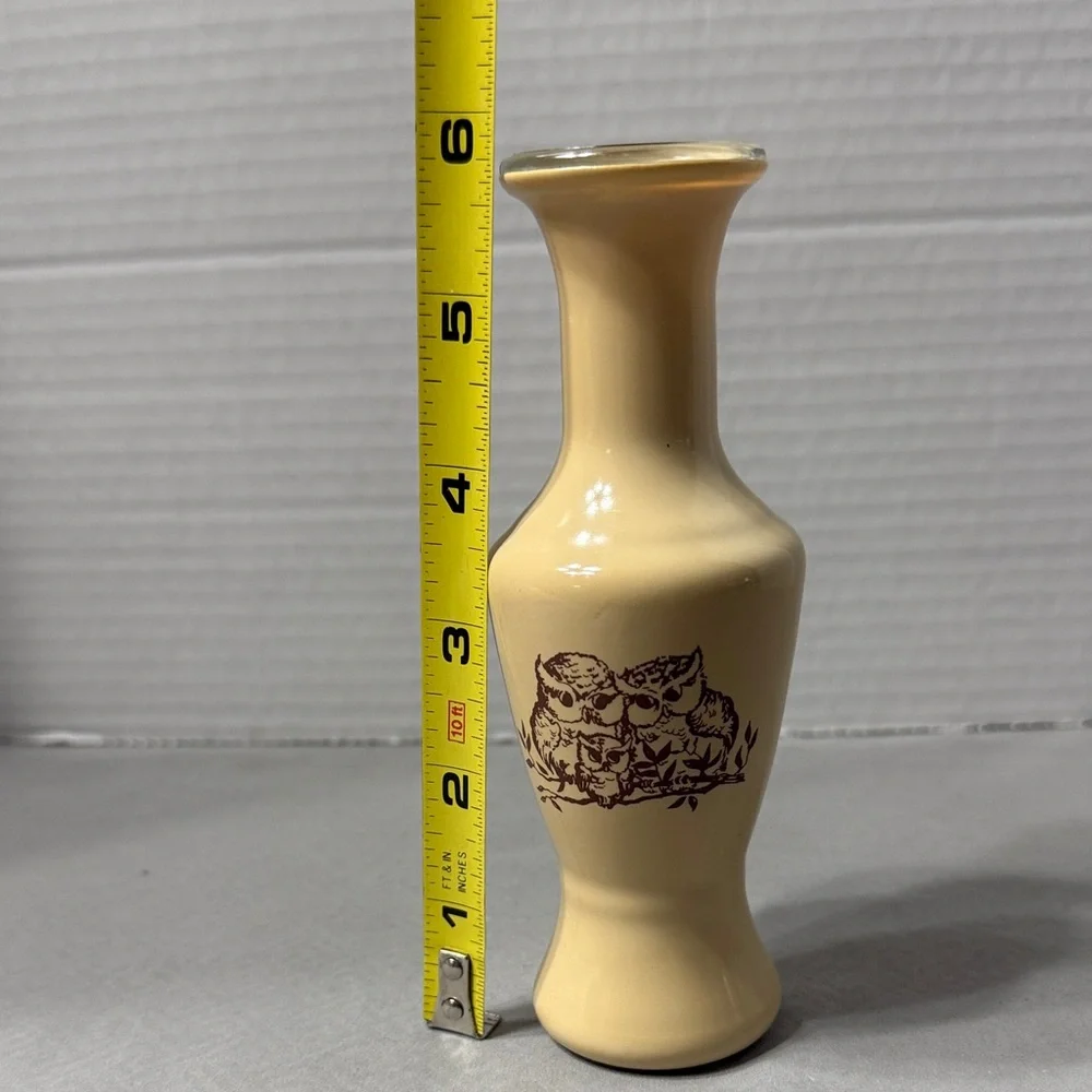 Vintage Tan Wheaton Mid Century Coated Glass Owl Design Both Sides Bud Vase